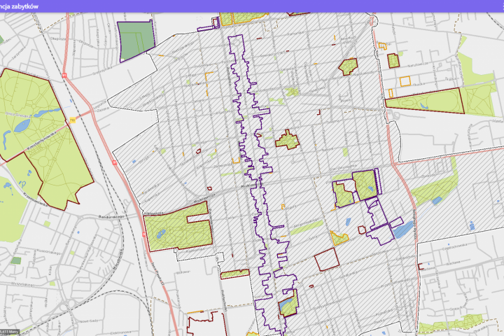 Mapa gminnej ewidencji zabytków - Obszar rewitalizacji / zdegradowany, Osiedla, Parki, Ogrodzenia, Pomnik historii