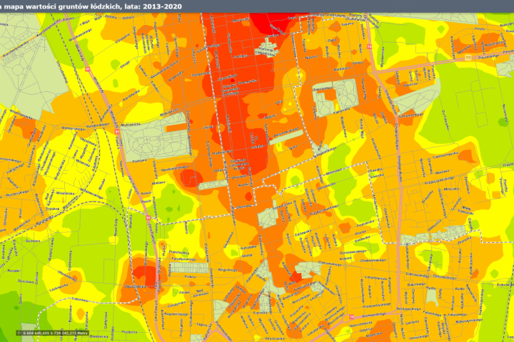 Koncepcyjna mapa wartości gruntów łódzkich.