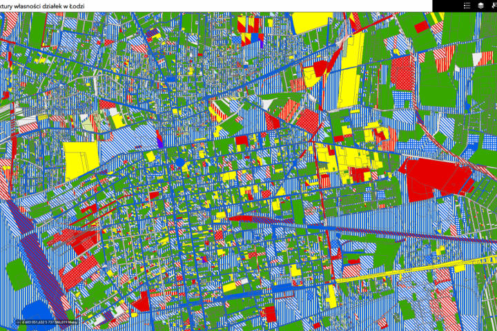 Mapa struktury własności działek w Łodzi