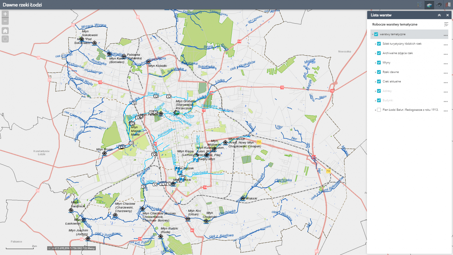 Mapa dawnych rzek w Łodzi