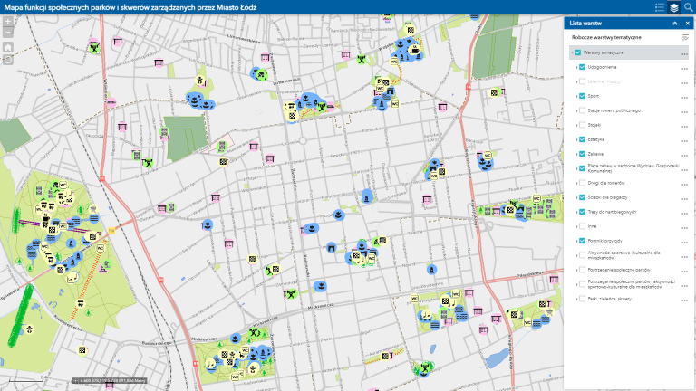 Mapa funkcji społecznych parków i skwerów zarządzanych przez Miasto Łódź