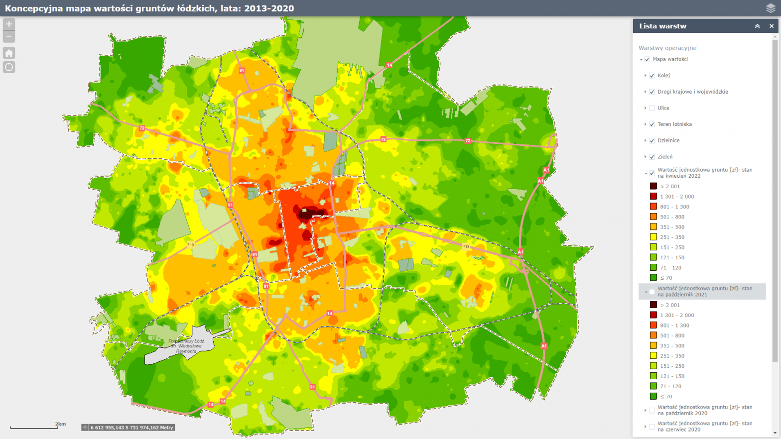 Koncepcyjna mapa wartości gruntów łódzkich